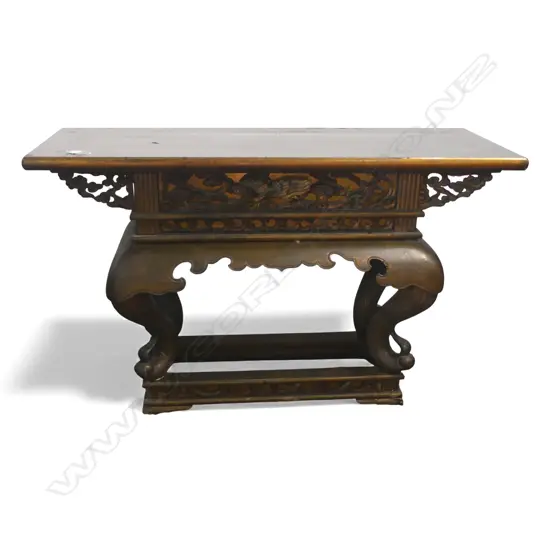 OLD BUDDHIST TABLE black & bronze gilt gilded finish  W/ STORAGE W.1220 H.750mm