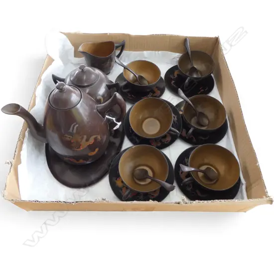 CHINESE LACQUER TEASET BY YUNG KWANG MADE IN FOCCOW CHINA