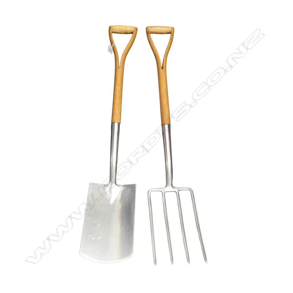 GARDEN SPADE & FORK; STAINLESS STEEL w. WOODEN HANDLES L.1010mm Image 1++