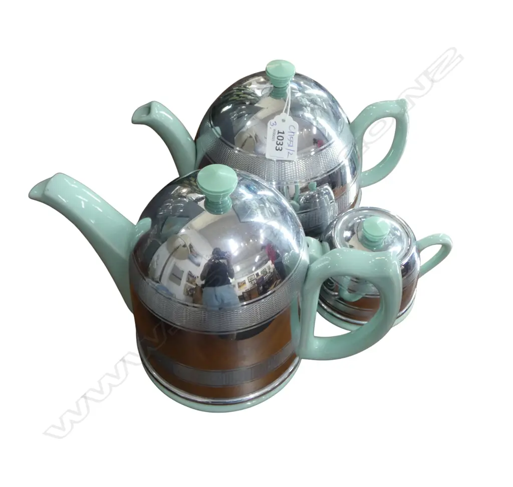 3 PCE DECO SET; 2 TEAPOTS + COFFEE POT H.180mm Image 1++