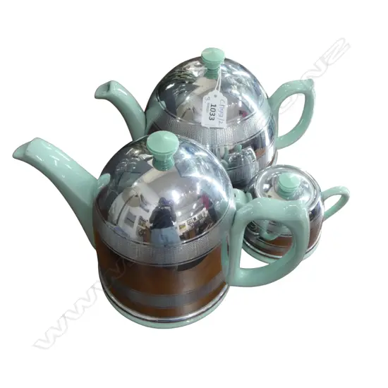 3 PCE DECO SET; 2 TEAPOTS + COFFEE POT H.180mm