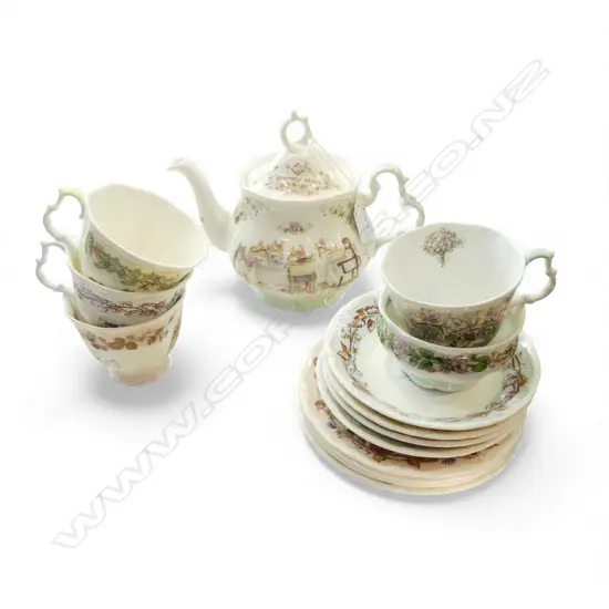14 PCE ROYAL DOULTON 'BRAMBLY HEDGE' TEA SET; 4 TRIOS, SUGAR BOWL, TEAPOT