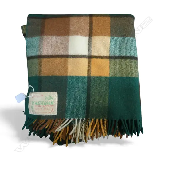 VINTAGE NZ WOOL TRAVEL RUG ALLIANCE TEXTILES MILTON EXCELLENT COND., L.1560MM W.1300MM