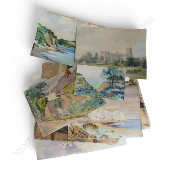 10 ASST. ARTWORKS; 8 WCs, 2 PRINTS INCL. A MAY SMITH, FRANCES M. BLAIR, R. SINCLAIR ETC