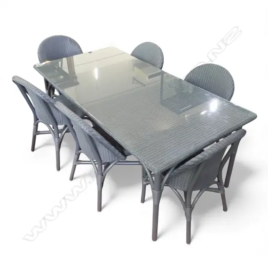 LUSTYS LLOYD LOOM GLASS TOPPED DINING TABLE & 6 CHAIRS