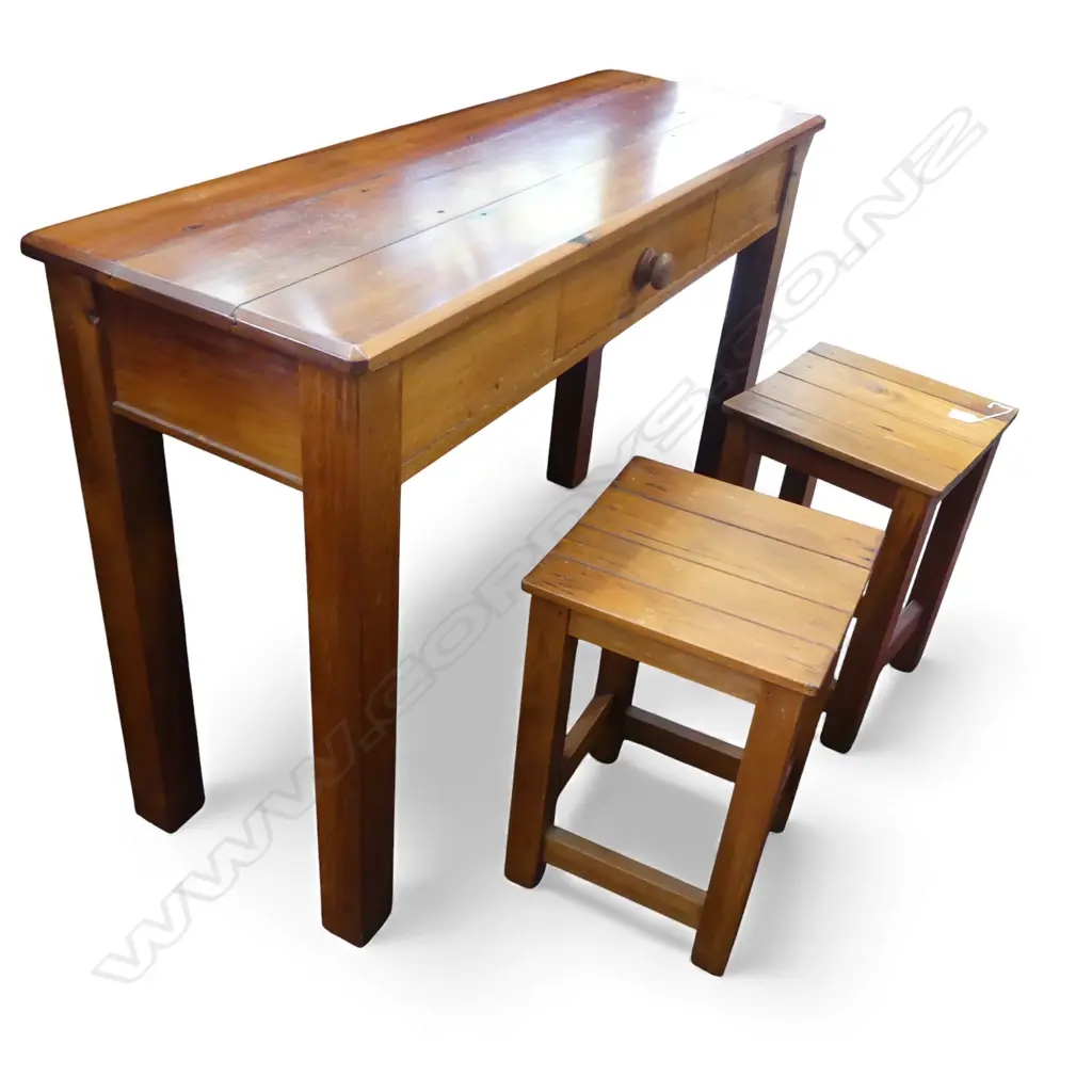 RECYCLED KAURI HALL TABLE 1100x380x740mm + PR STOOLS H.455mm Image 1++