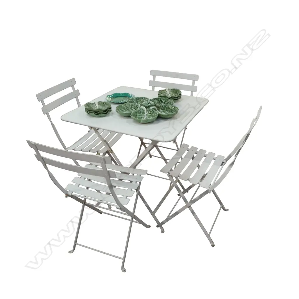 5 PCE FERMOB WHITE METAL PATIO SET; 4 CHAIRS + TABLE 715x715mm - MADE IN FRANCE Image 1++