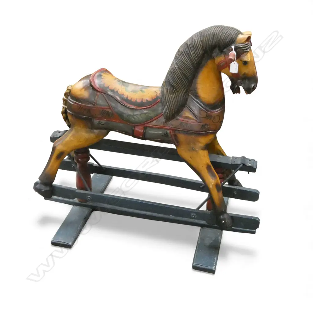 ANTIQUE HAND PAINTED ROCKING HORSE H.820mm Image 1++