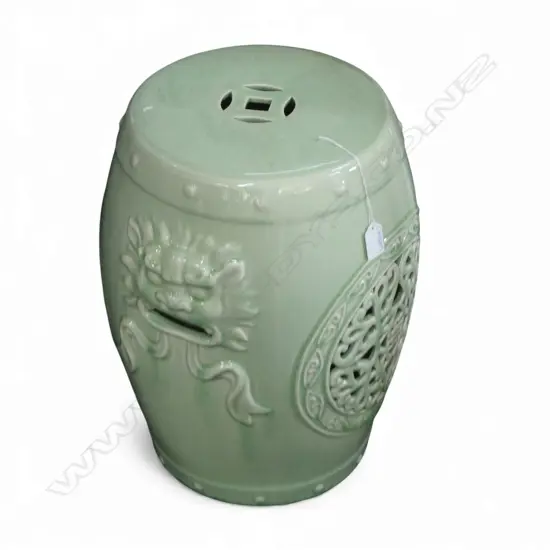ORIENTAL GARDEN STOOL, CELADON GLAZE H.430mm