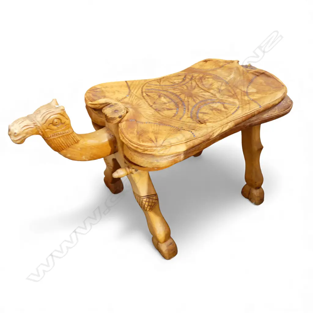 WOODEN CAMEL STOOL w. LEATHER CUSHION W.820mm Image 1++