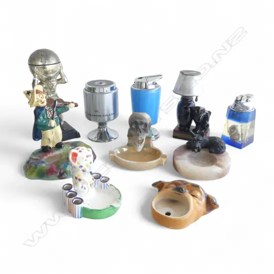 5 VINTAGE CIG LIGHTERS & 5 NOVELTY ASHTRAYS