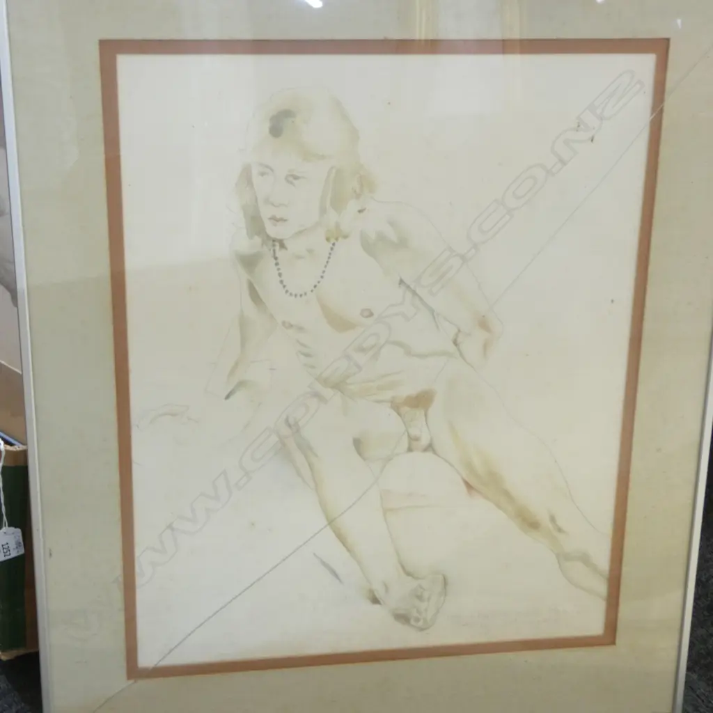 ASST. ARTWORKS INCL. TERRY STRINGER (b.1946), MALE NUDE, WC, SIGNED 490x395mm, glass broken Image 1++