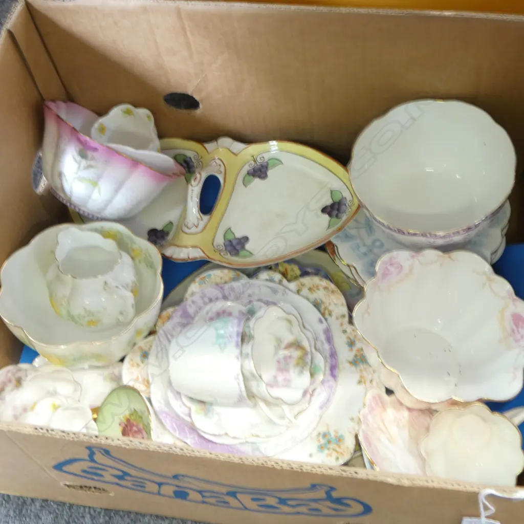 BOX LOT PART TEASETS PLATES BOWLS ETC Image 1++