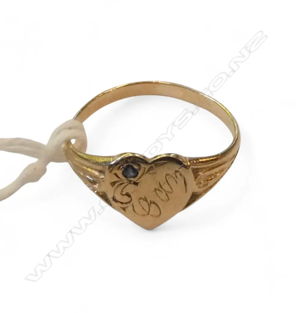 9ct  small girls SIGNET RING with blue stone SIZE M 1.6gms Image 1++