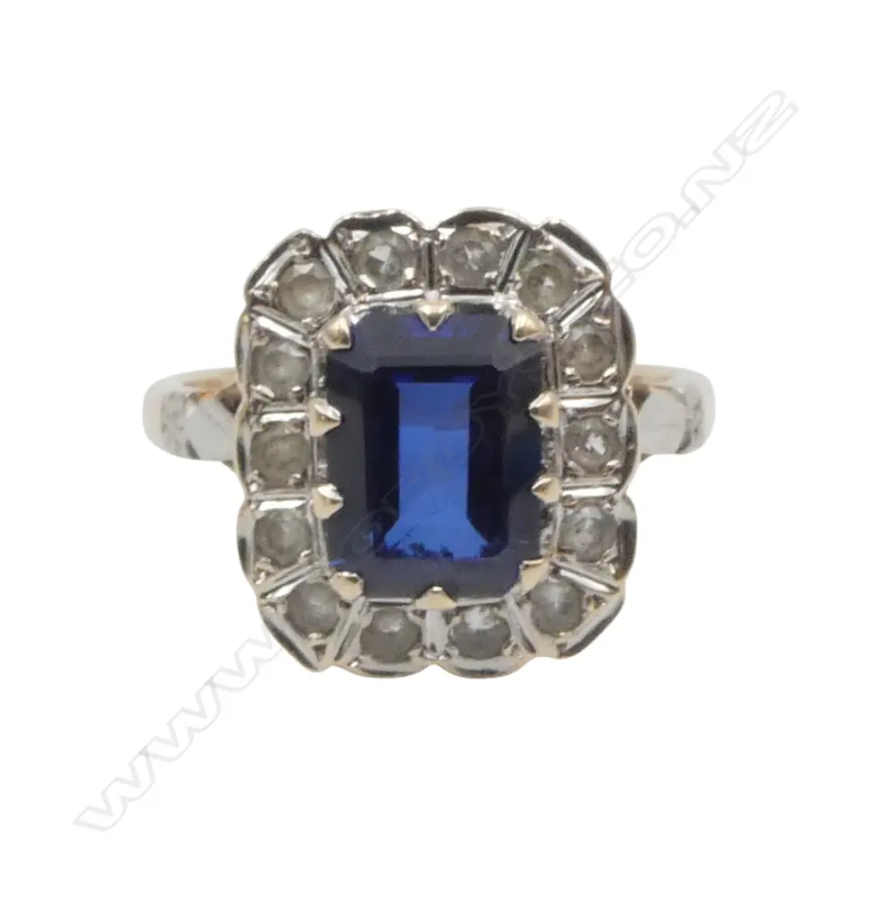 8ct (tested) GOLD BLUE & WHITE STONE CLUSTER RING 3.87gms SIZE J1/2 Image 1++