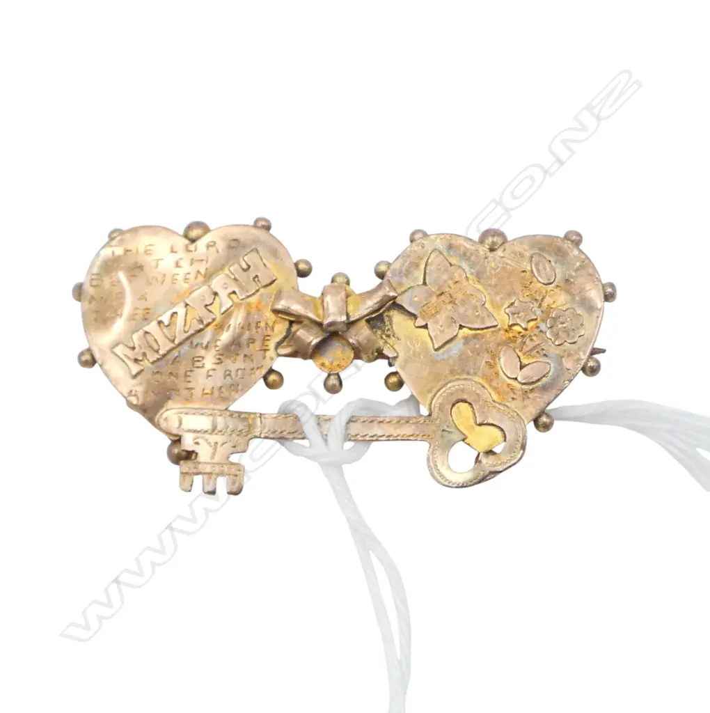 Vintage 9ct GOLD MIZPAH dble heart BROOCH faults 2.87gms Image 1++