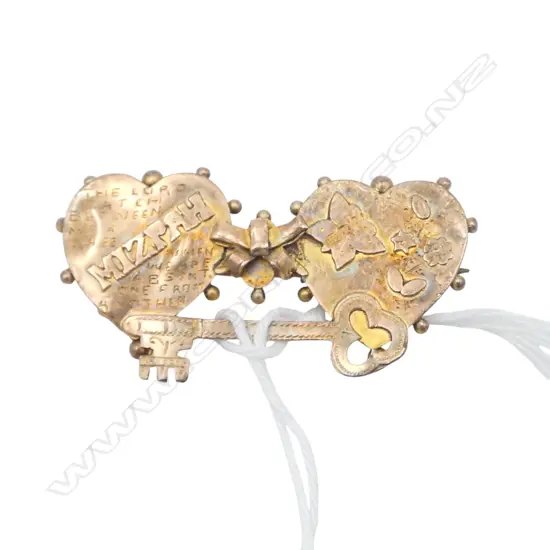 Vintage 9ct GOLD MIZPAH dble heart BROOCH faults 2.87gms