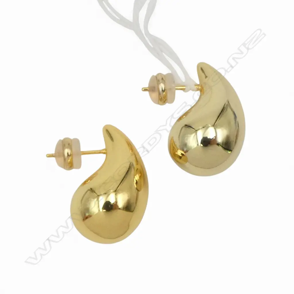 PR LARGE GILDED SILVER CURVED TEAR DROP FORM EARRINGS  marked S925 Image 1++