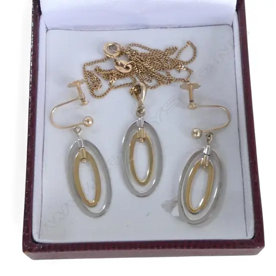 9ct NECKLACE & EARRING SET, 9ct CHAIN, L.390mm, 4.36gm