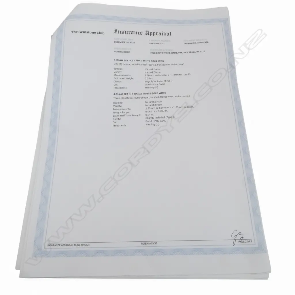 9CT GOLD BLUE AND WHITE ZIRCON BROOCH (one stone absent) with valuation Image 1++