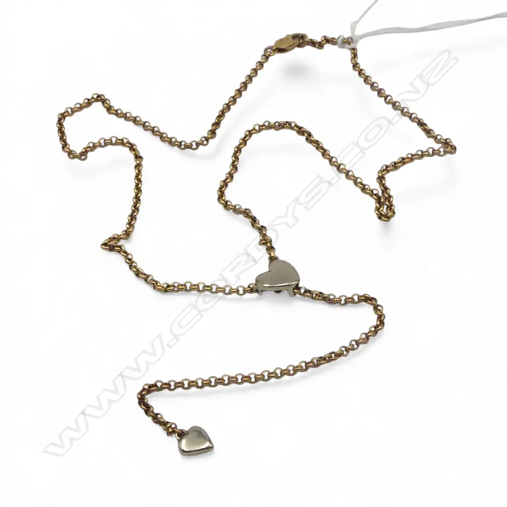 9ct WHITE/YELLOW GOLD HEART NECKLACE 9.7gm  with Adjustable length Image 1++
