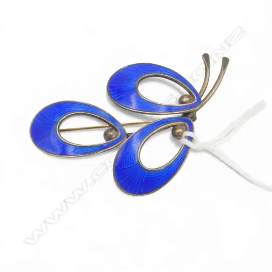 JEMAX STG & BLUE ENAMEL BROOCH, DENMARK, W.60mm 8.3gms
