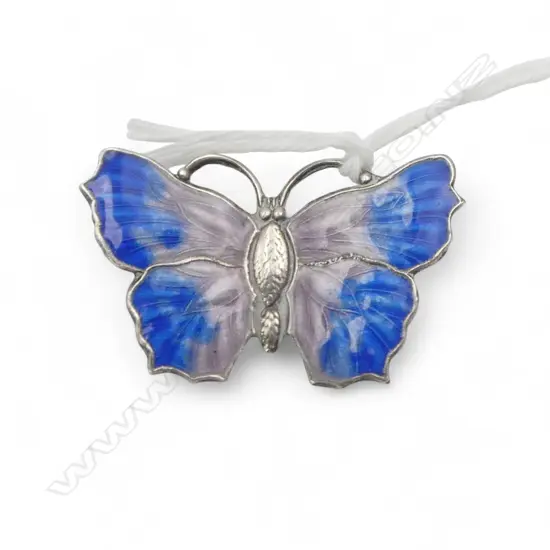 Vintage stg silver butterfly brooch blue & mauve enamel