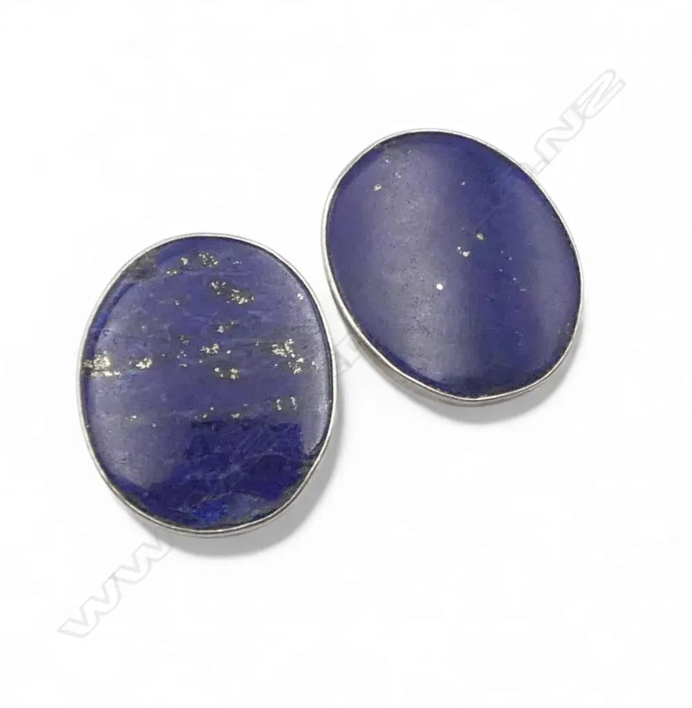 PR STG SILVER SET LAPIS LAZULI CLIP ON EARRINGS  Image 1++