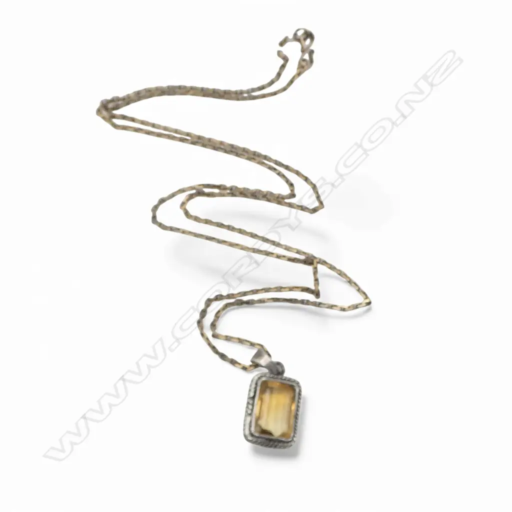 SILVER SET CITRINE ON SILVER CHAIN L.580mm Image 1++