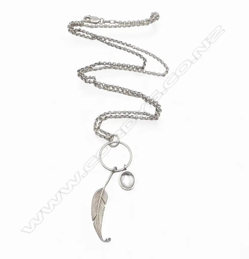 LISA HOSKING STG SILVER QUIL PENDANT ON STG SILVER CHAIN L.640mm Image 1++
