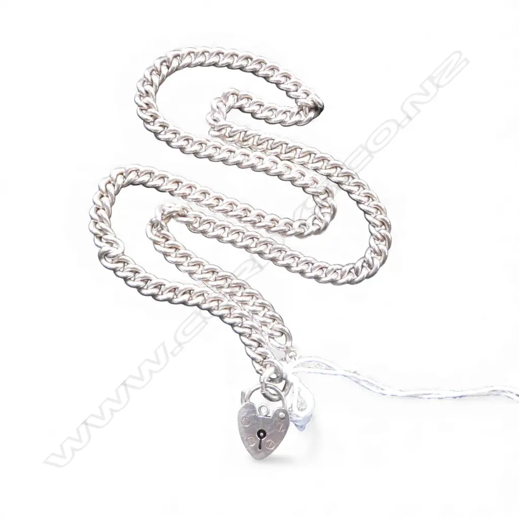 HEAVY SILVER FOB CHAIN WITH HEART PADLOCK 50gms Image 1++