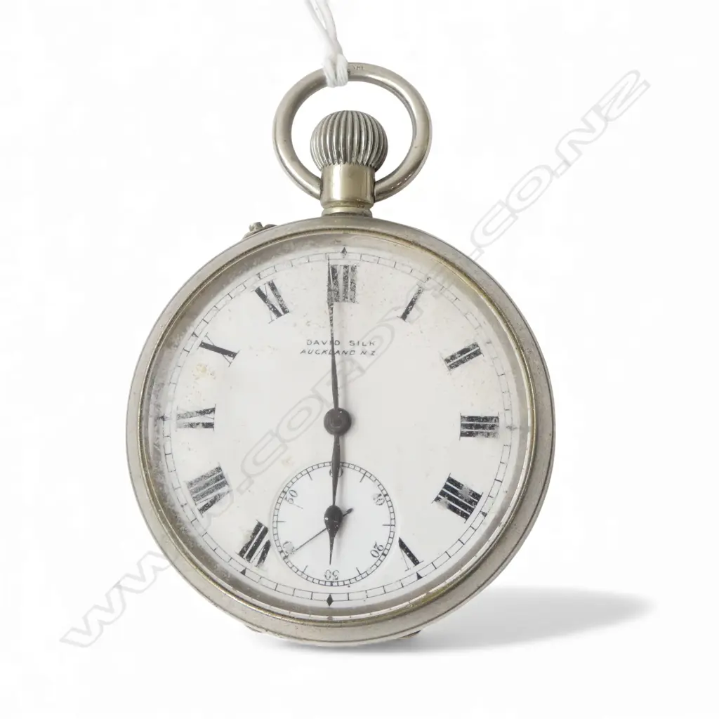 CHROME CASED OPEN FACE POCKET WATCH the dial named DAVID SILK AUCKLAND NZ Image 1++