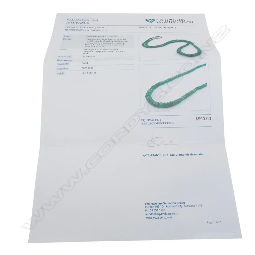 EMERALD BEADED NECKLACE L.430mm w. VALUATION Image 1++