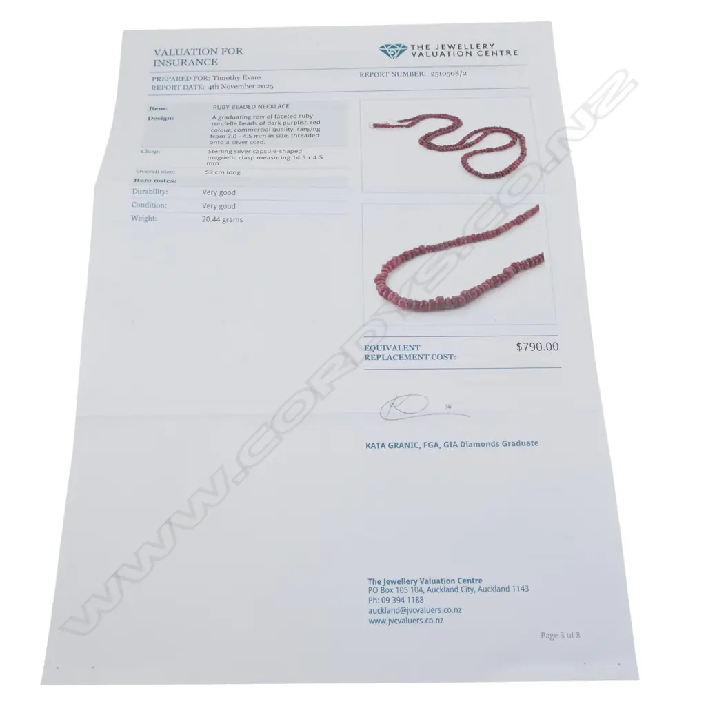 RUBY BEADED NECKLACE L.590mm w. VALUATION Image 1++