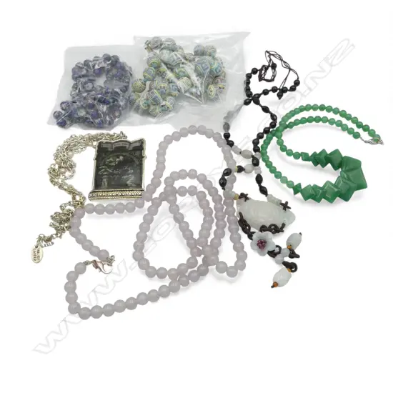 SMALL BOX CHINESE NECKLACES ETC & A TRELISE COOPER PENDANT