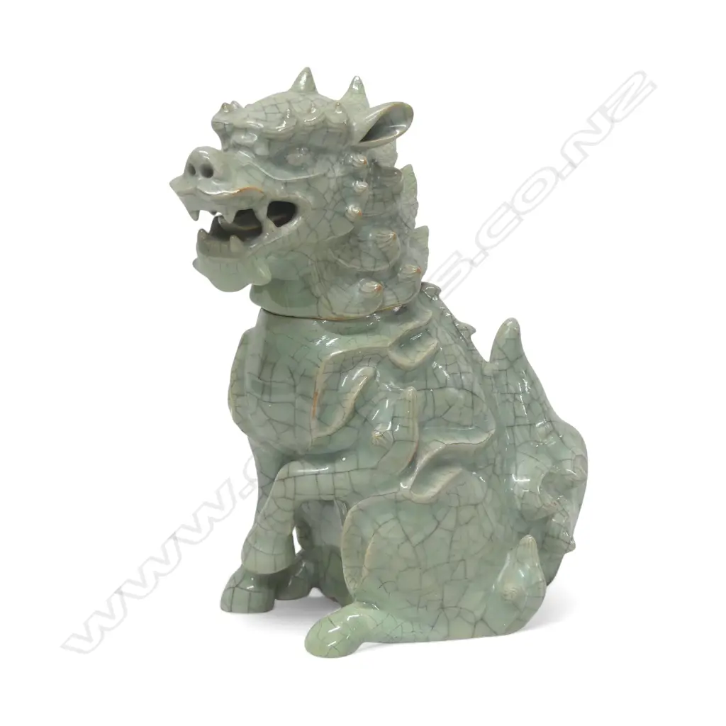 CHINESE CRACKLE GLAZE CELEDON KYLIN CENSOR H210MM Image 1++