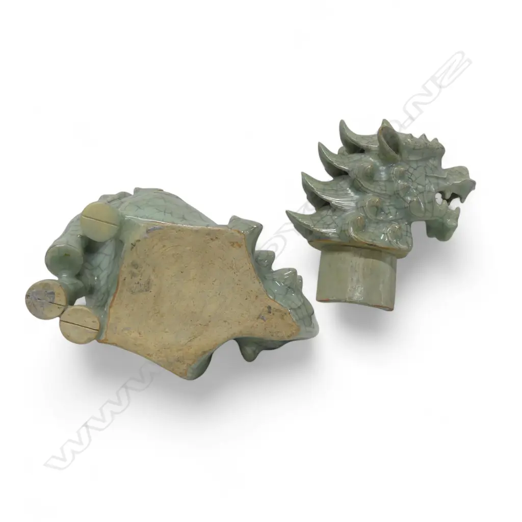 CHINESE CRACKLE GLAZE CELEDON KYLIN CENSOR H210MM Image 1++