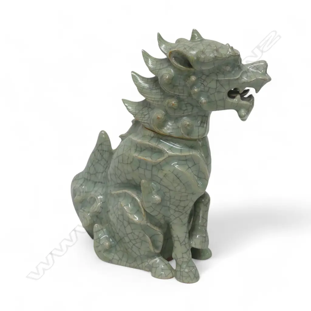 CHINESE CRACKLE GLAZE CELEDON KYLIN CENSOR H210MM Image 1++