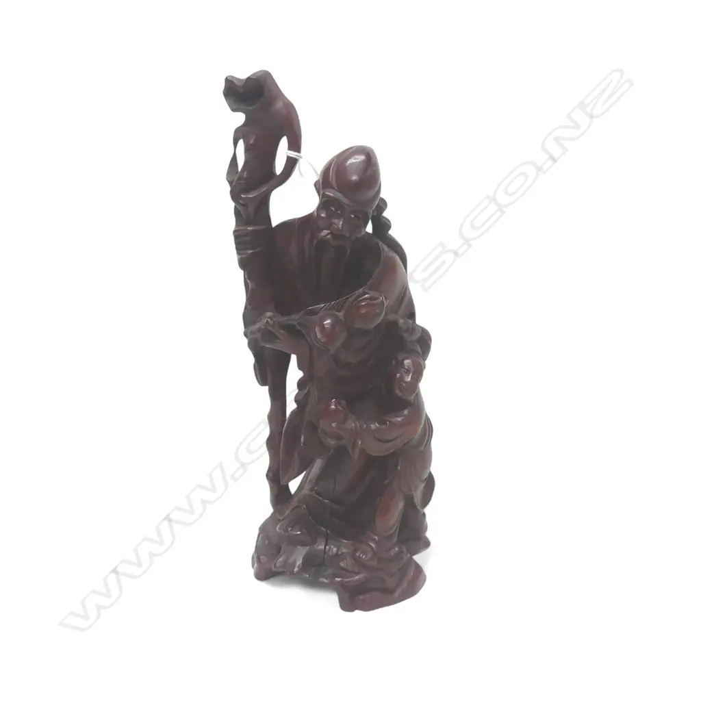CHINESE WOOD CARVED FIGURE SHOU LAO & CHILD H260MM Image 1++
