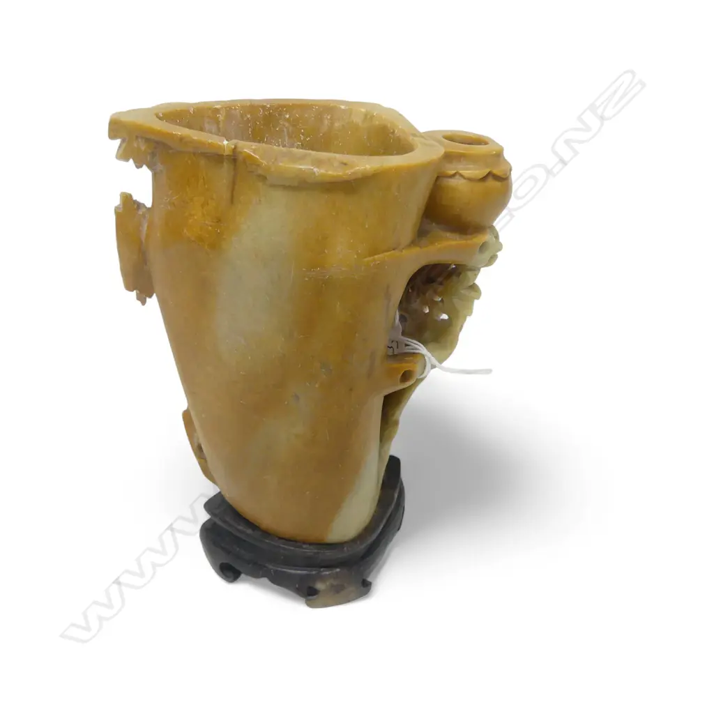 CHINESE FLORAL CARVED SOAPSTONE VASE H170MM Image 1++