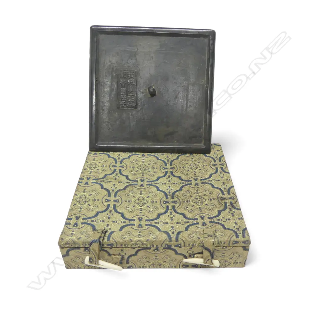 BOXED SQUARE SHAPED CHINESE BRONZE MIRROR DIA120MM Image 1++
