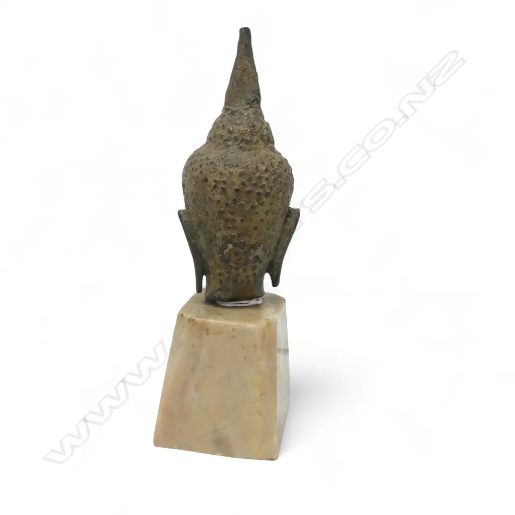 16THC THAI BRONZE BUDDHA HEAD ON STONE BASE H155MM Image 1++