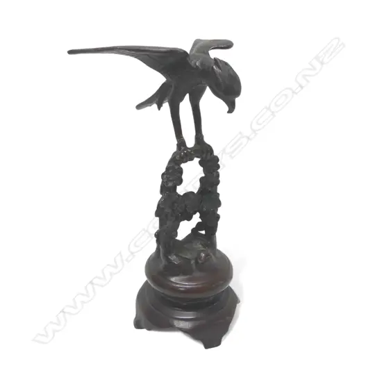 JAPANESE MEJI BRONZE OKIMONO EAGLE ON BRANCH H250MM