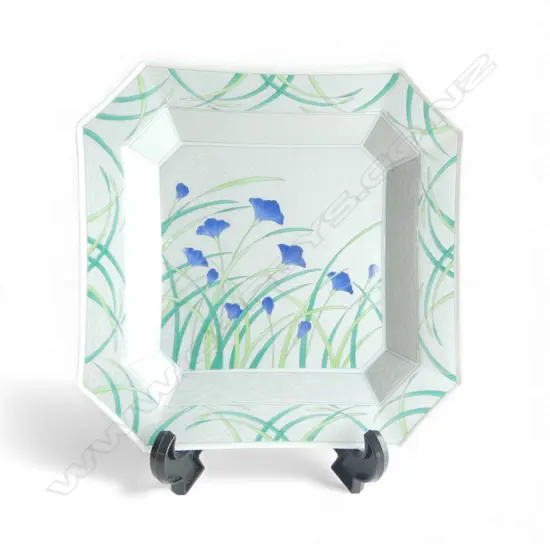 JAPANESE ARITA CERAMIC DISH w SHOZAN FLOWERS, 270 x 270mm, signed to base