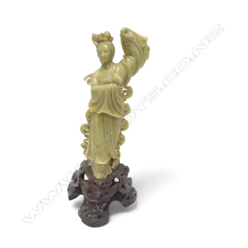 CARVED SOAPSTONE FIGURE LADY WITH RABBIT H300MM Image 1++