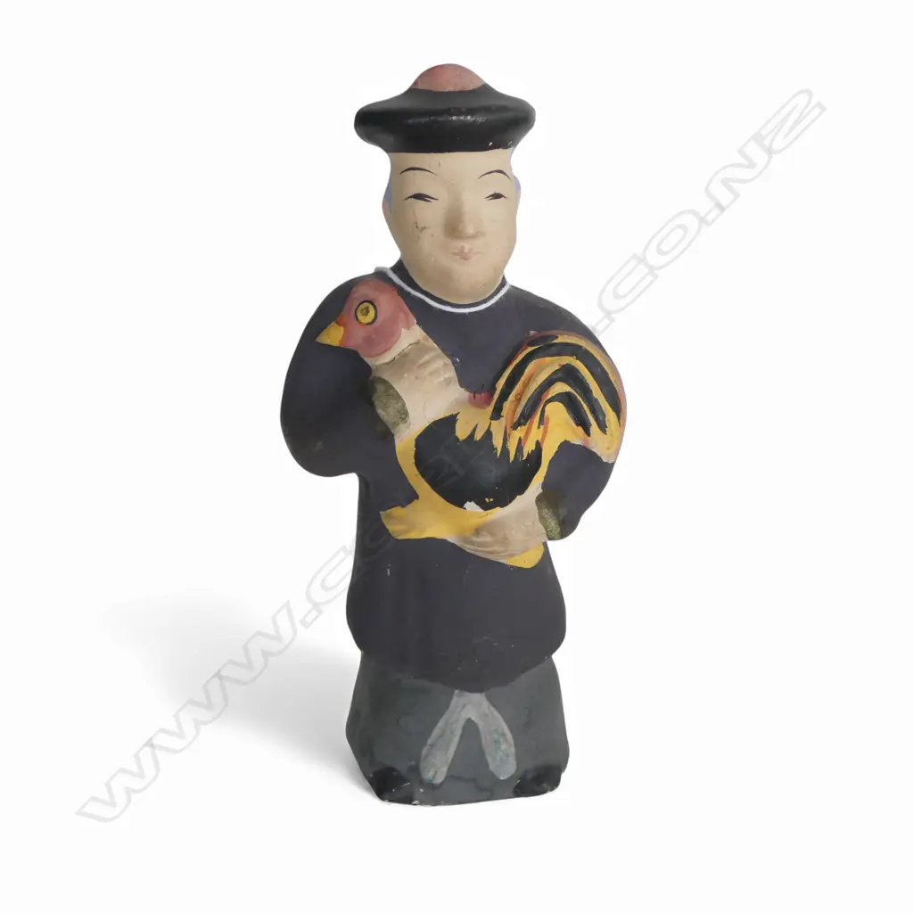 VINTAGE JAPANESE CLAY KOGA NINGYO FIGURE w BIRD, H.180mm Image 1++