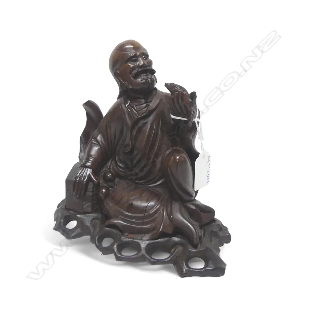 ANTIQUE CHINESE WOOD CARVED MONK MI LA FO ON STAND H170MM Image 1++