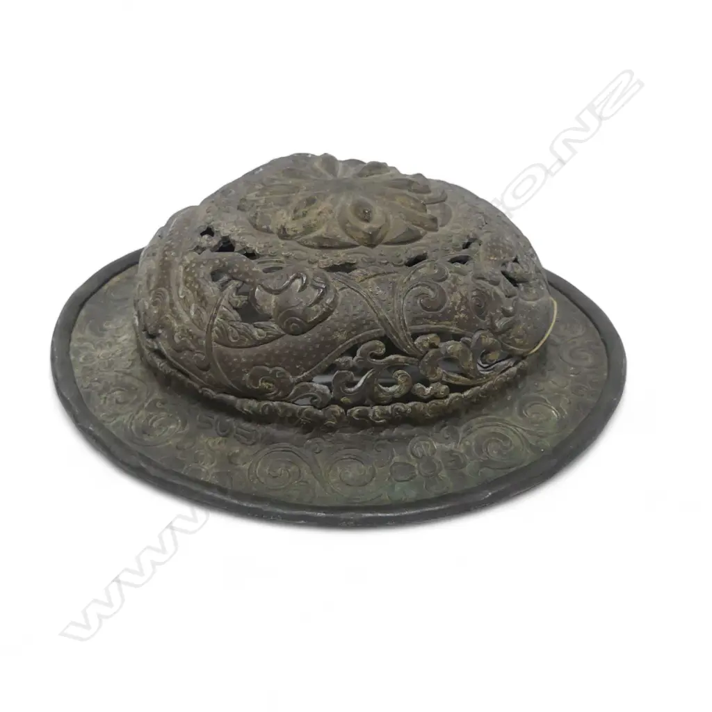 TIBETAN ANTIQUE COPPER PIERCED DRAGON DESIGN INCENSE BURNER LID DIA 200MM Image 1++
