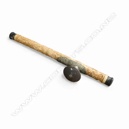 CHINESE BONE & EBONY CARVED OPIUM PIPE L500MM