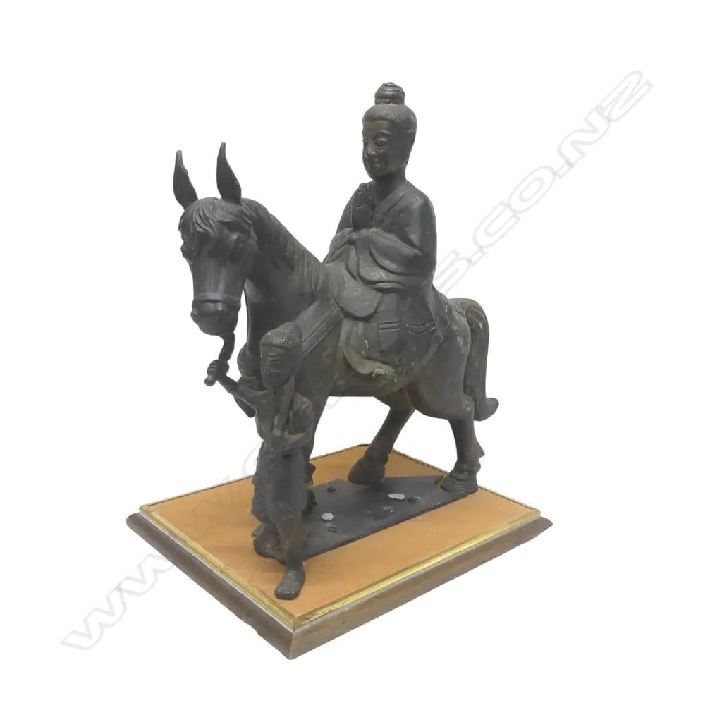 ANTIQUE CHINESE BRONZE FIGURE OF QUAN YIN ON HORSEBACK ON STAND L300 H305MM Image 1++